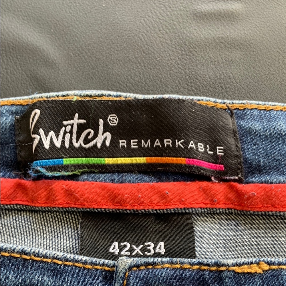 Switch Remarkable Distressed Patch Jeans 42x34 Me… - image 2